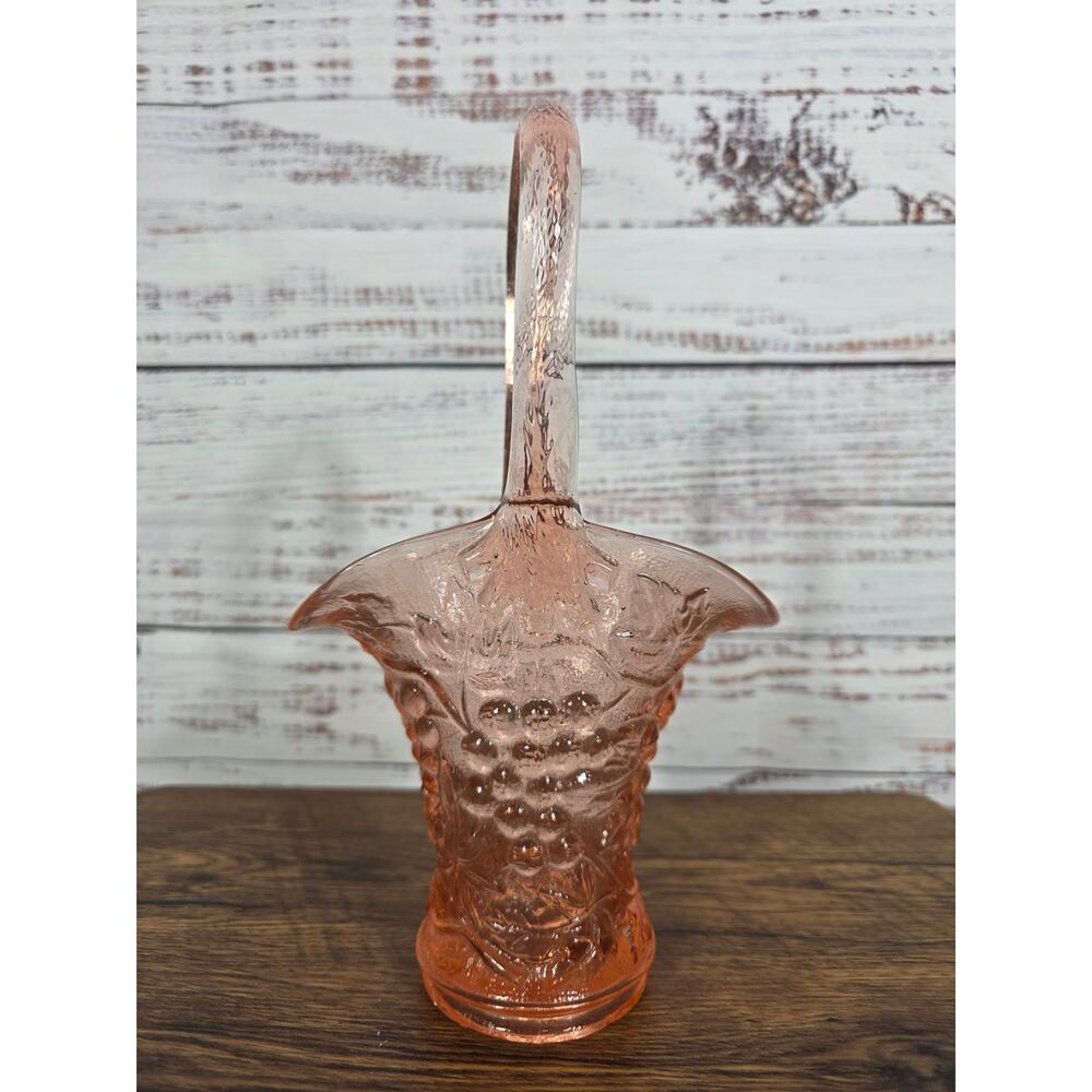 Imperial Glass Ohio Pink Carnival Glass Grape Vine Design Basket